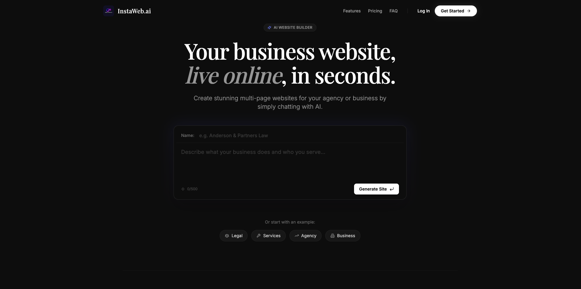 InstawebAI product preview